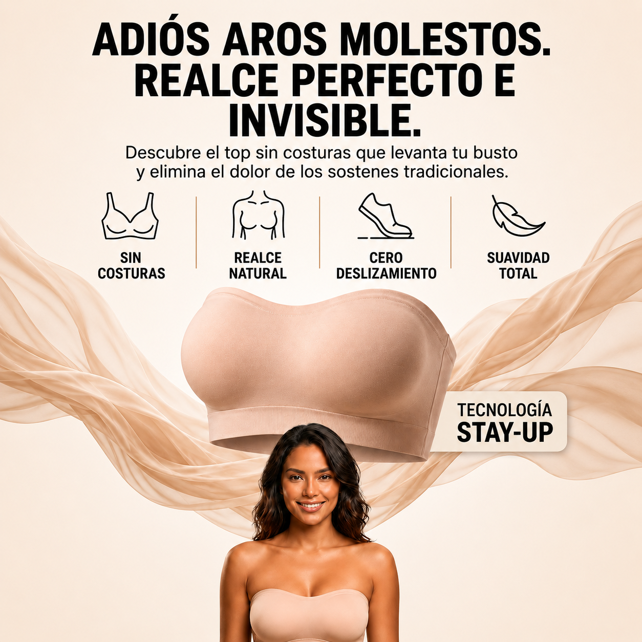 Top Bandeau InvisiLift™: Cero Aros, Soporte Total y Realce Natural