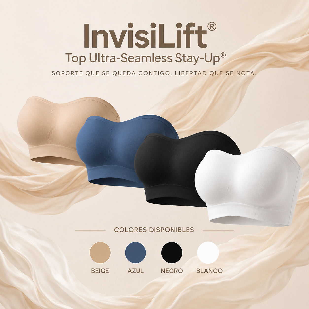 Top Bandeau InvisiLift™: Cero Aros, Soporte Total y Realce Natural