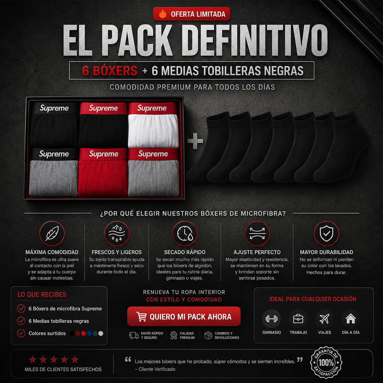 6 Bóxers Supreme Premium + 6 Pares de Medias de Obsequio (Edición Limitada)